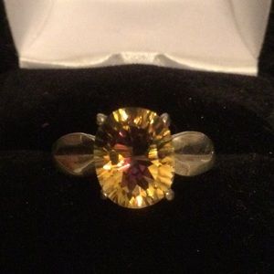 Genuine Citrine Ring with Concave Cut Facets